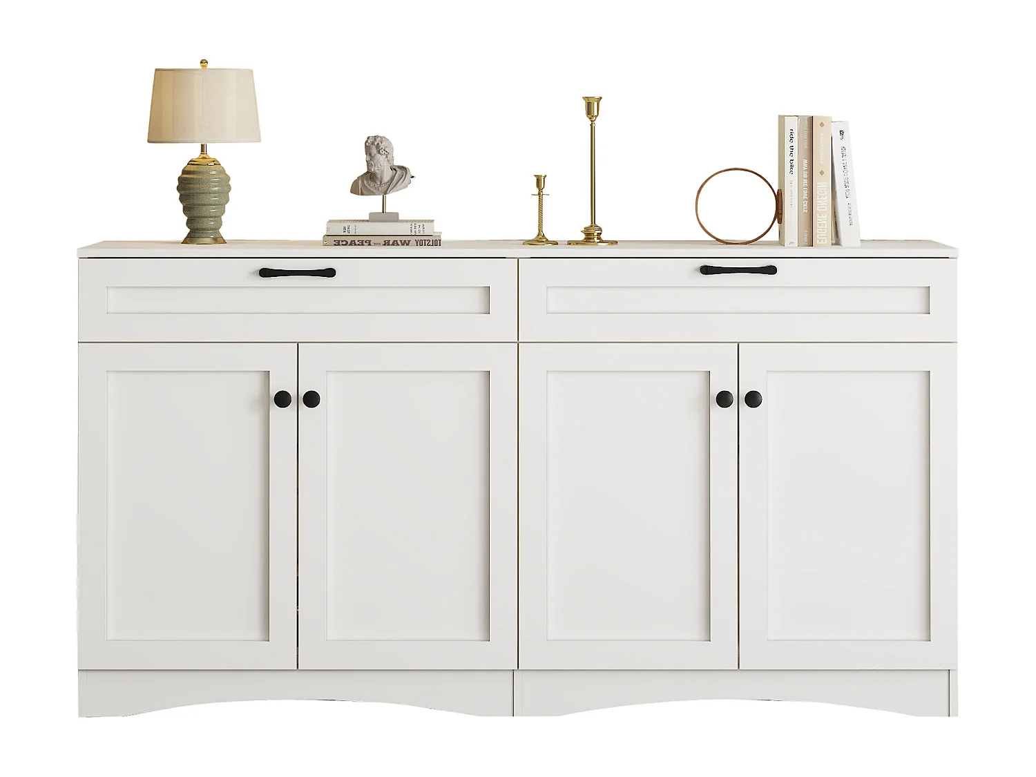 Wohnzimmer Sideboard - 160 x 40 x 85 cm - mit 2 Schubladen + 4 Türen - Beistelltisch - Spanplatte - Weiß