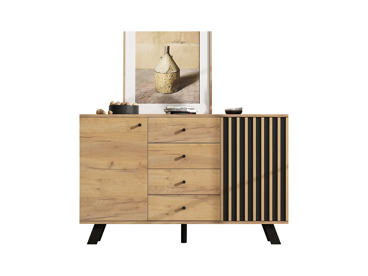 Buffet de salon - 120 x 38 x 75 cm - avec 4 tiroirs + 2 portes - table d'appoint - MDF - naturel