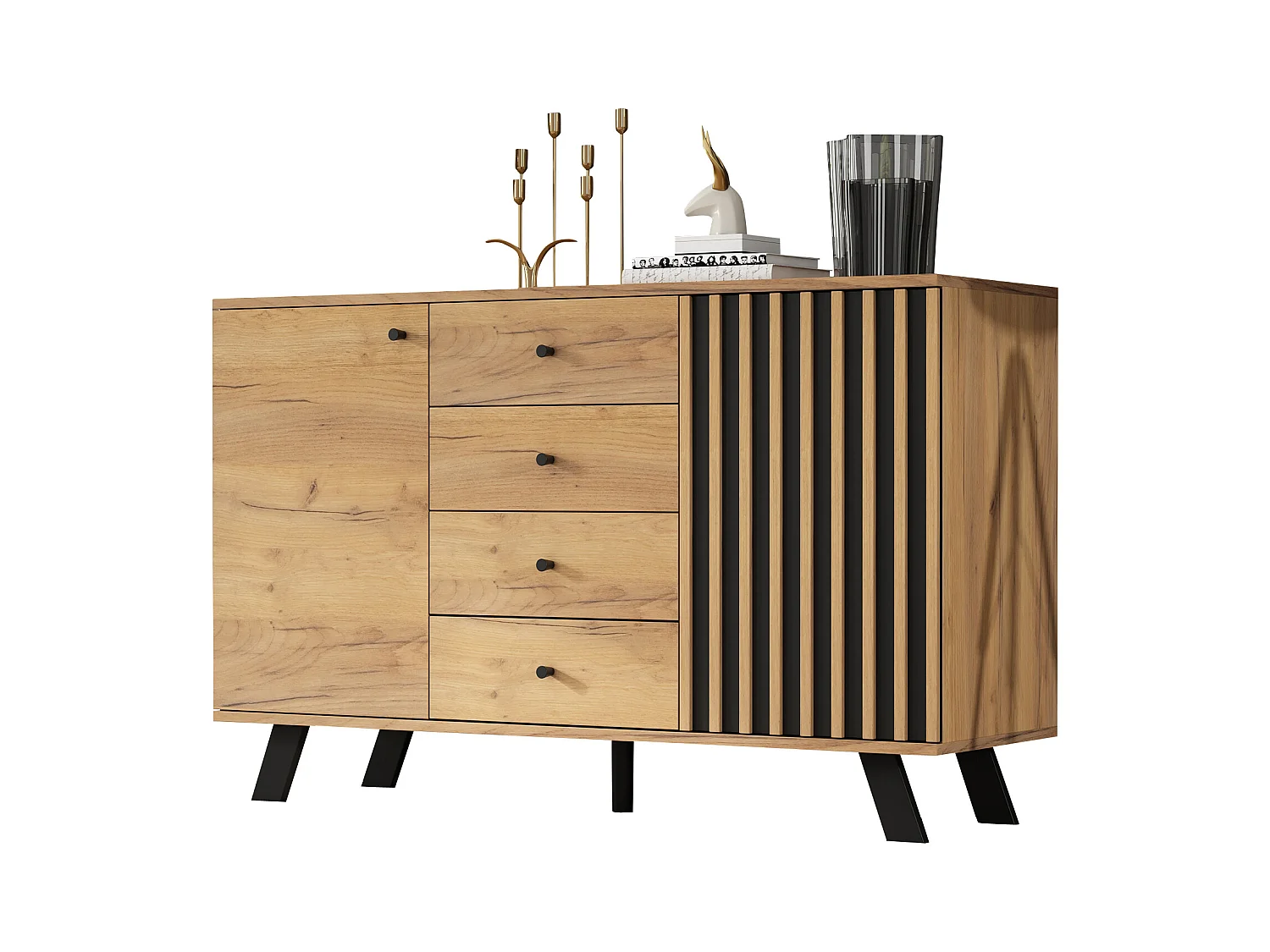 Buffet de salon - 120 x 38 x 75 cm - avec 4 tiroirs + 2 portes - table d'appoint - MDF - naturel