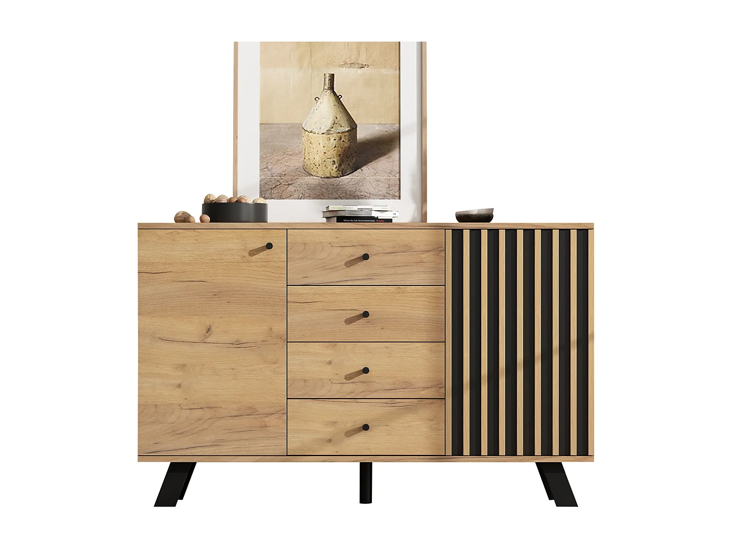 Buffet de salon - 120 x 38 x 75 cm - avec 4 tiroirs + 2 portes - table d'appoint - MDF - naturel