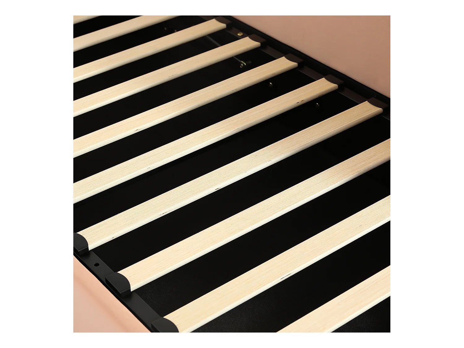 Lit coffre pour enfants 90x200cm - tête de lit en forme de lapin - clôture de droite - avec sommier à lattes - velours + contreplaqué - Rose