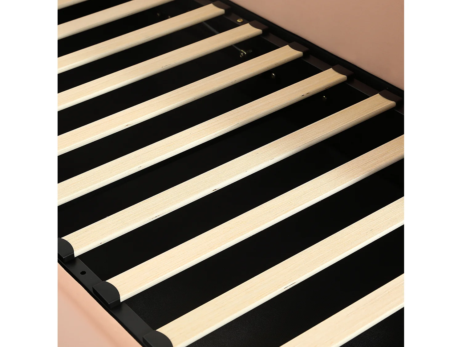 Kinder-Stauraumbett 90×200 cm - Hasenohr-Kopfteil - rechte Schutzseite - mit Lattenrost - Samt + Sperrholz - Rosa