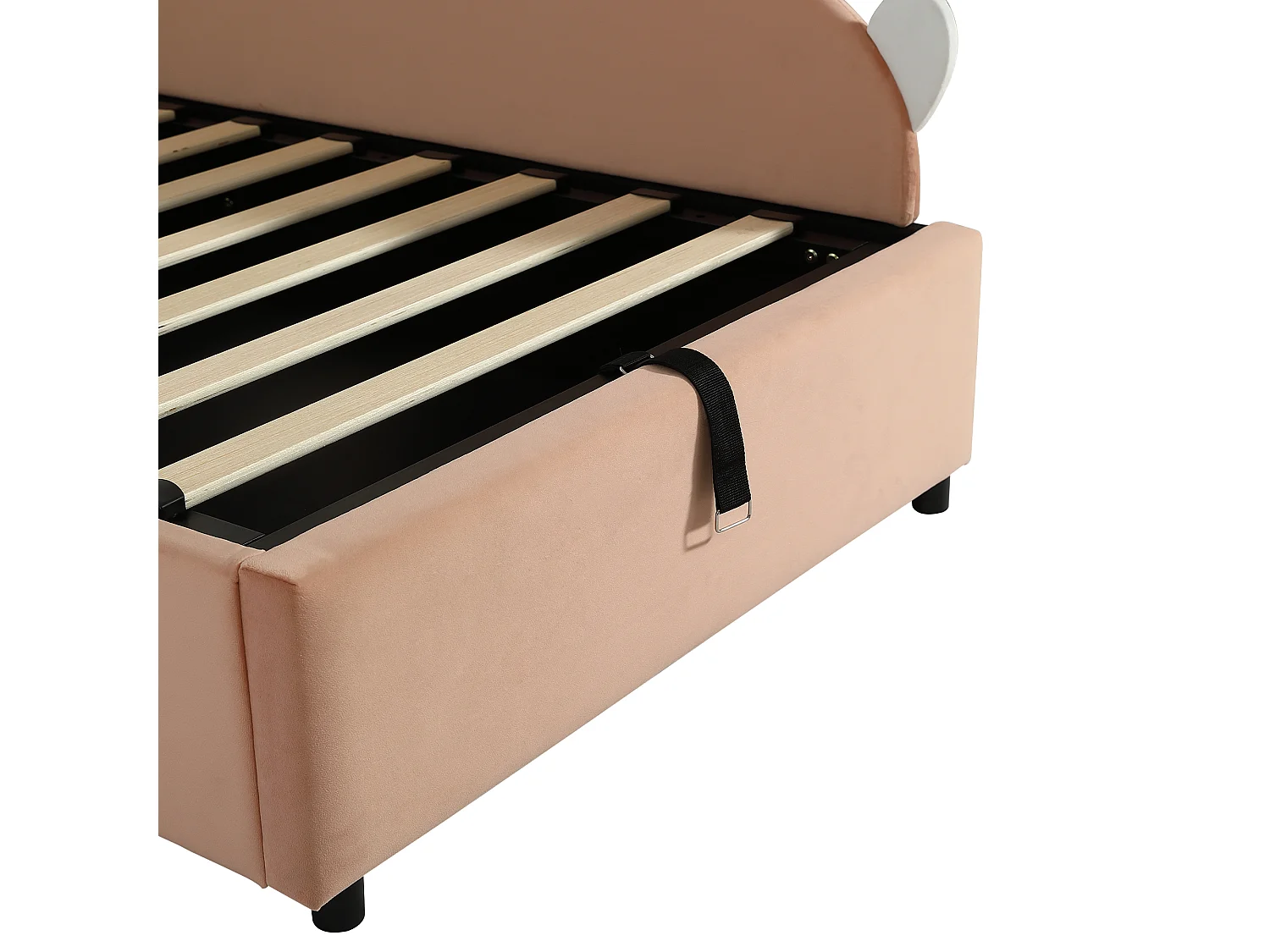 Kinder-Doppel-Stauraumbett 180×200 cm - Spleißdesign - Hasenohr-Kopfteil - mit Lattenrost - Samt + Sperrholz - Rosa