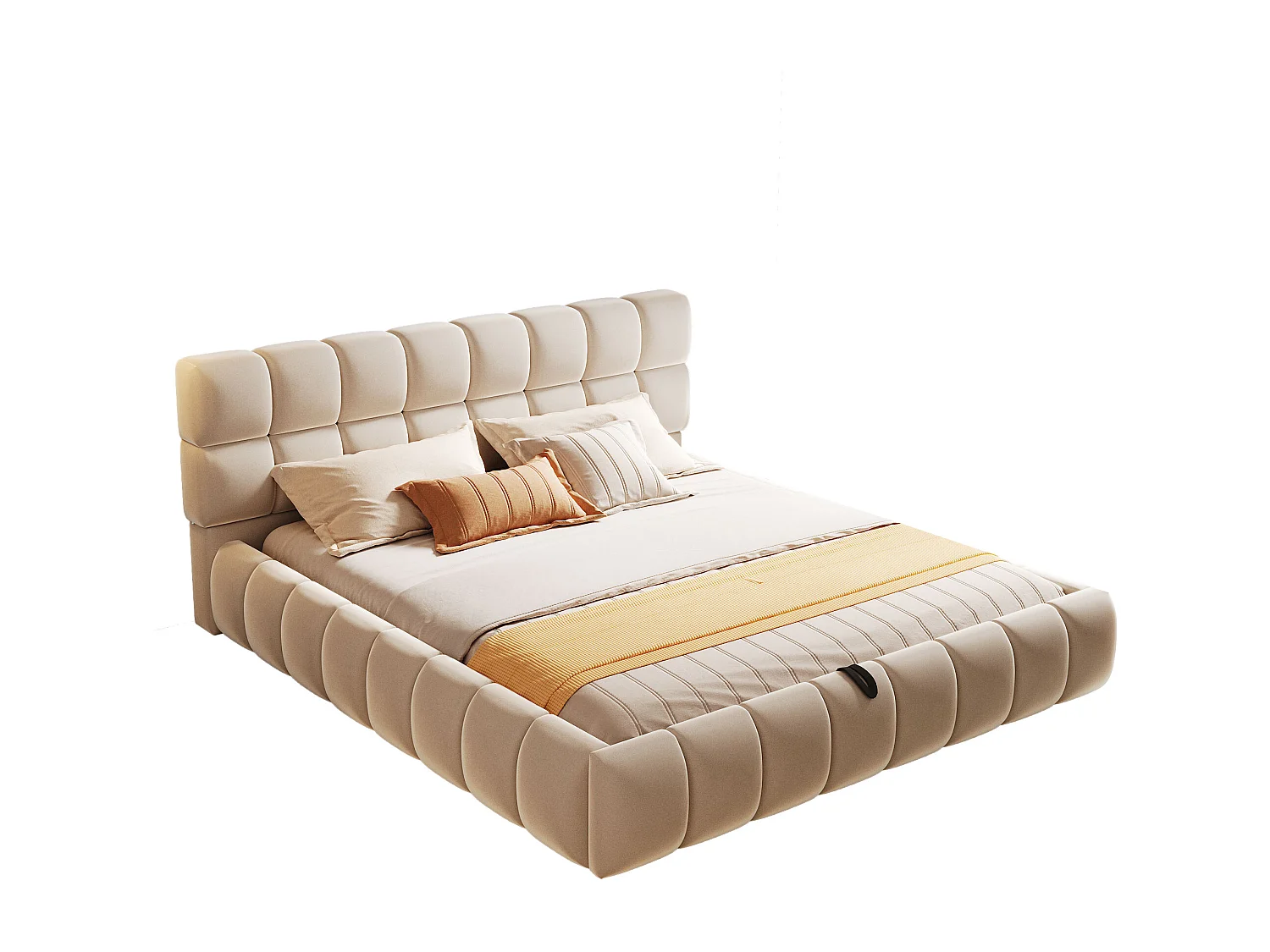 Gepolstertes Bett mit Stauraum – 140 x 200 cm – großzügiges und stabiles Kopfteil und Seitenteile – Samt – Beige