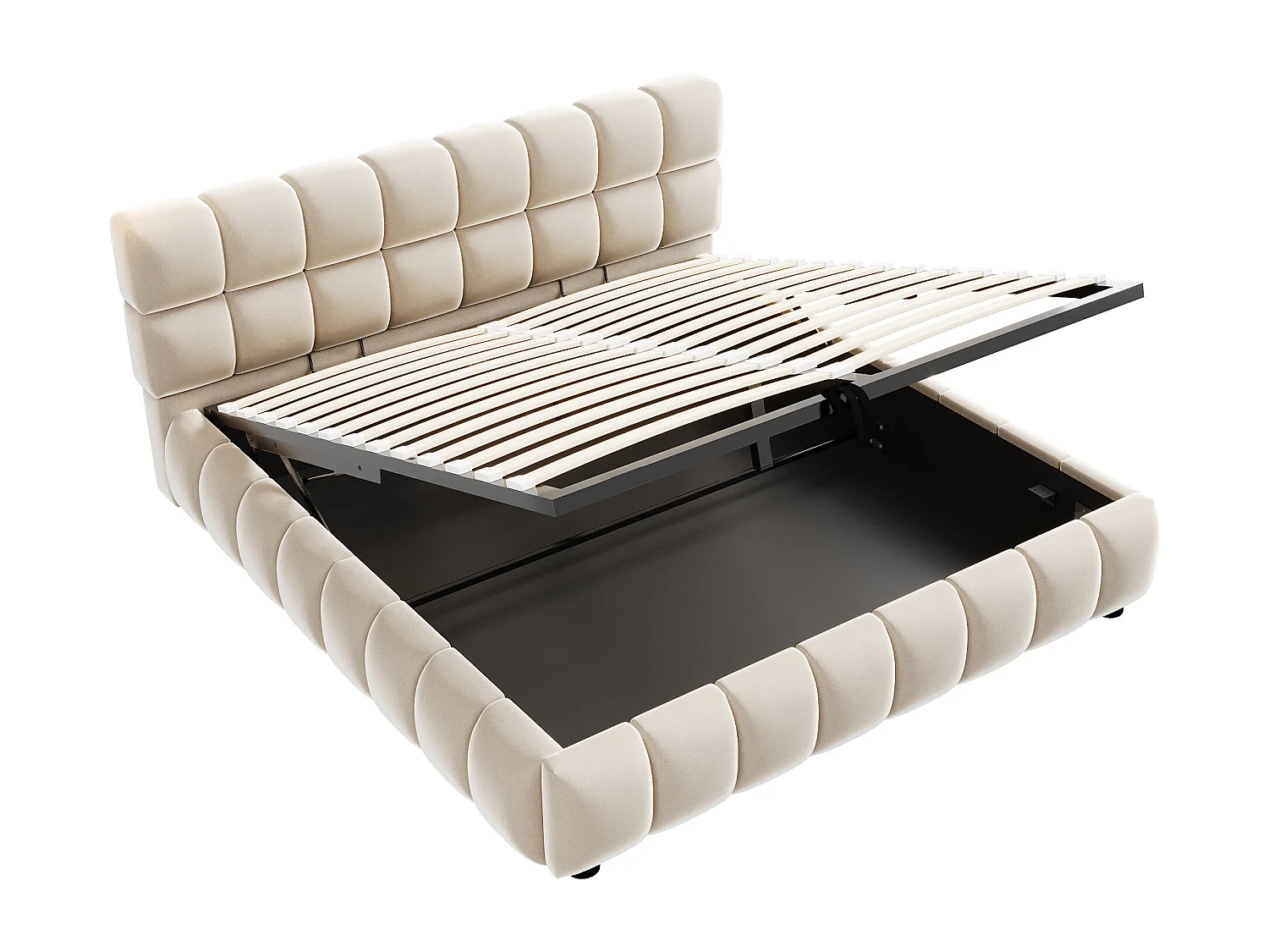 Letto contenitore imbottito 140×200 cm - Letto matrimoniale - Velluto - Beige (materasso non incluso)