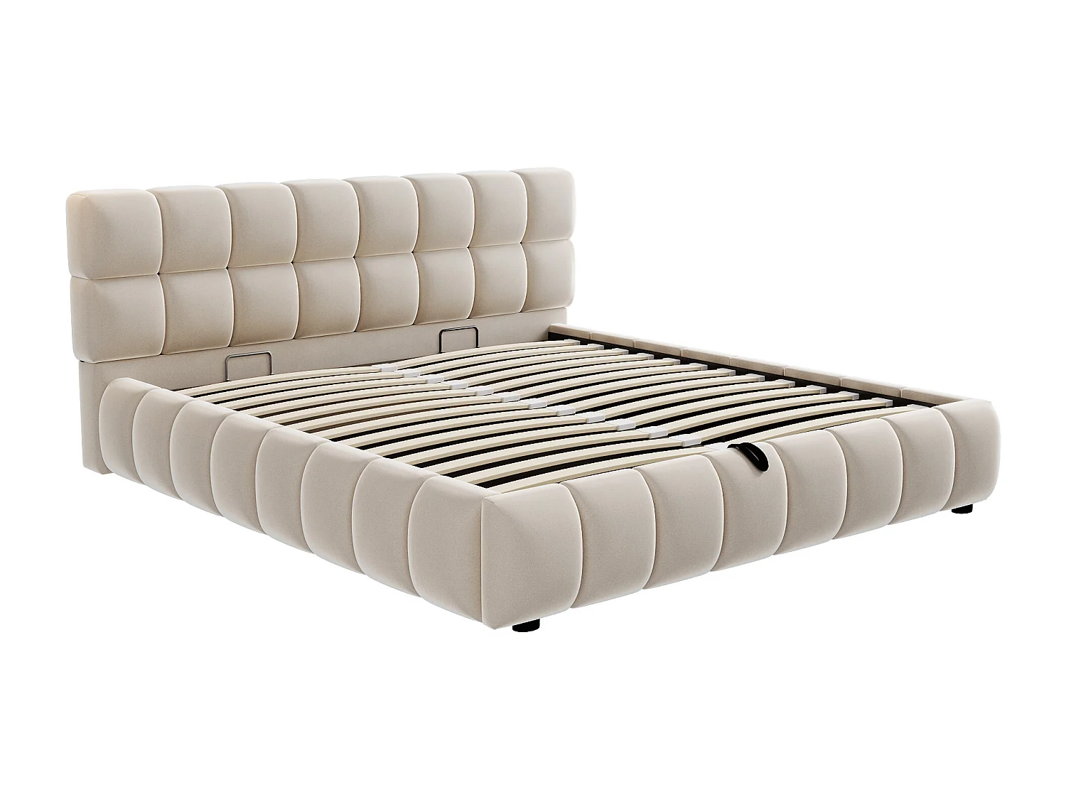 Lit coffre rembourré 140x200 cm - lit double - Velours - Beige (matelas non inclus)