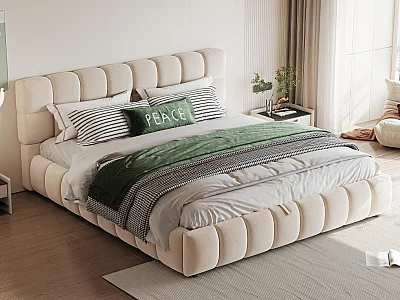 Gestoffeerd opbergbed 140×200 cm - Tweepersoonsbed - Fluweel - Beige (matras niet inbegrepen)