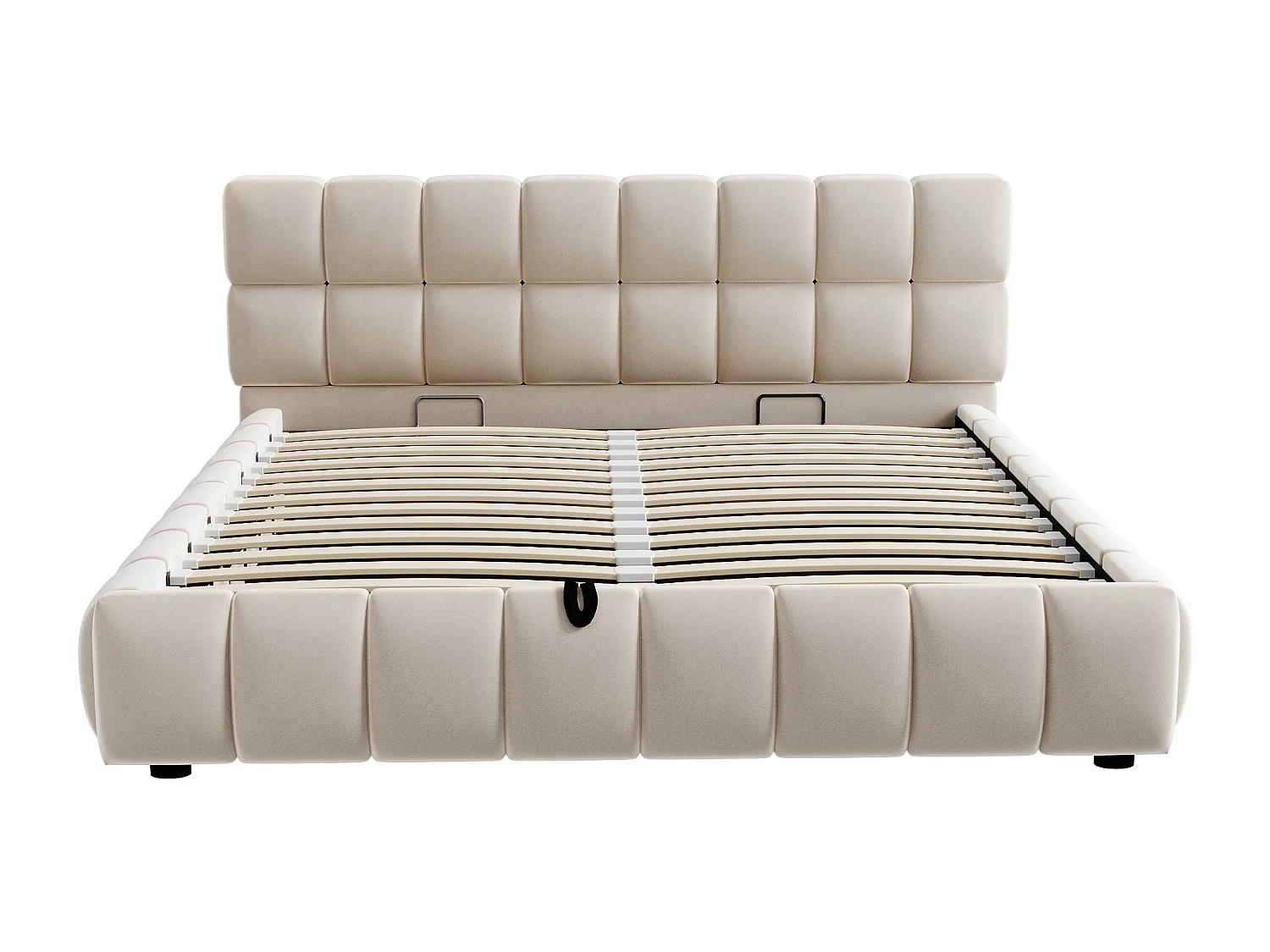 Cama estofada com armazenamento 140×190 cm - Cama de casal - Veludo - Bege (colchão não incluído)