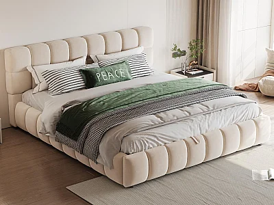 Cama tapizada con almacenaje 140×190 cm - Cama doble - Terciopelo - Beige (colchón no incluido)