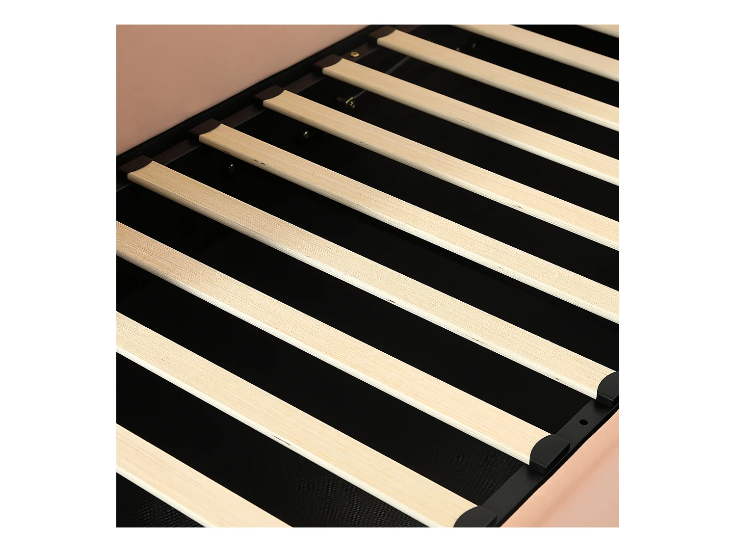 Lit coffre pour enfants 90x200cm - tête de lit en forme de lapin - clôture de gauche - avec sommier à lattes - velours + contreplaqué - Rose