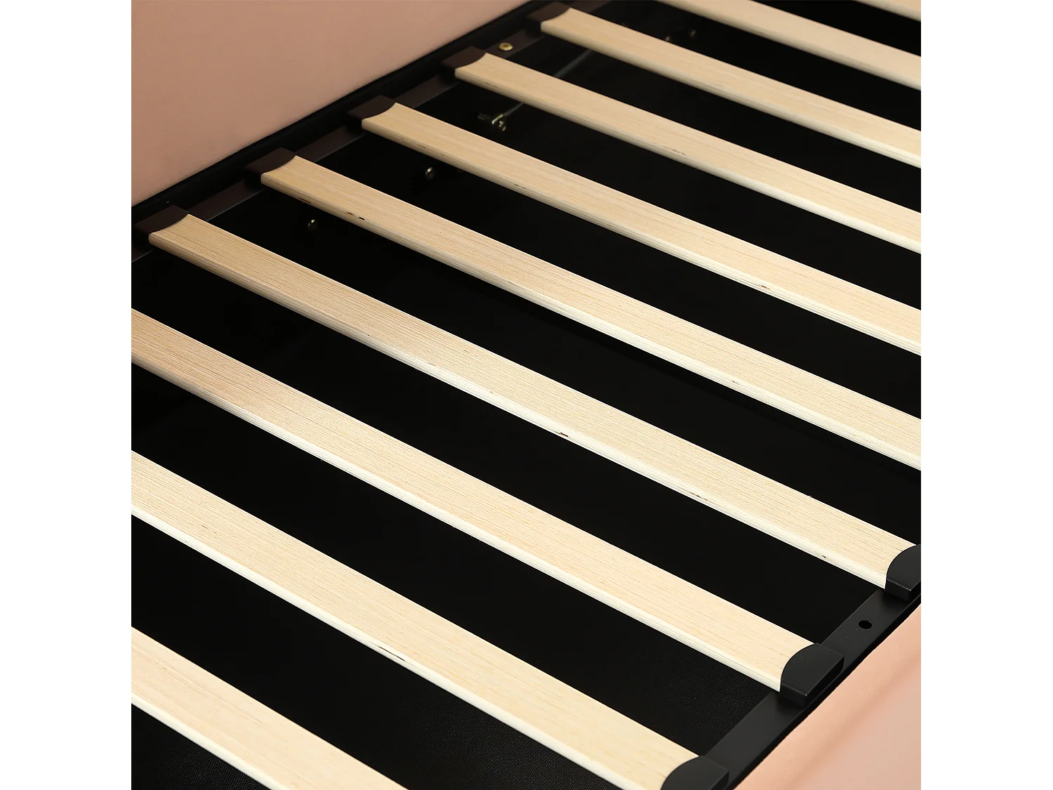 Lit coffre pour enfants 90x200cm - tête de lit en forme de lapin - clôture de gauche - avec sommier à lattes - velours + contreplaqué - Rose