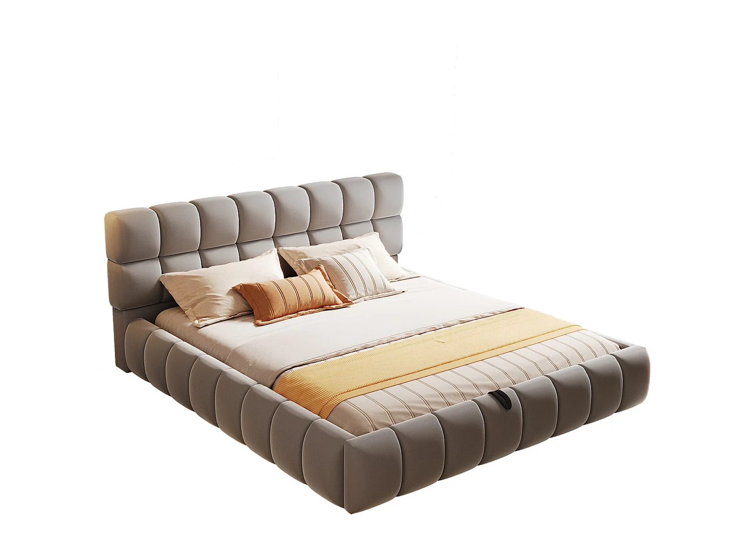 Lit coffre rembourré 140x200 cm - lit double - Velours - Gris (matelas non inclus)
