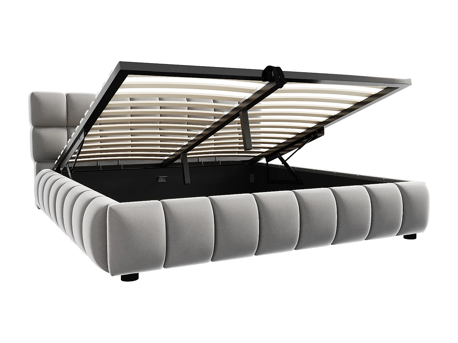 Lit coffre rembourré 140x200 cm - lit double - Velours - Gris (matelas non inclus)