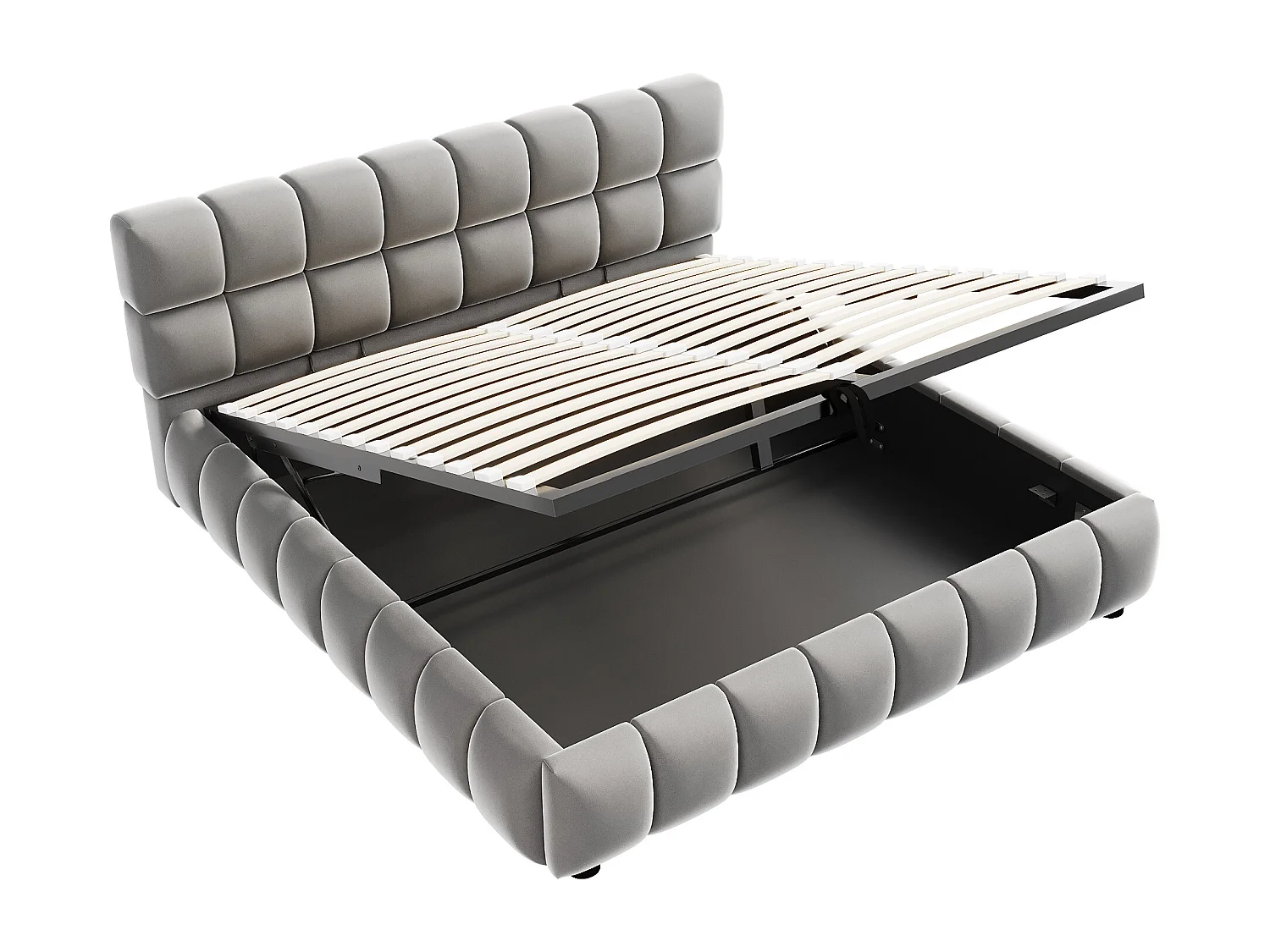 Lit coffre rembourré 140x200 cm - lit double - Velours - Gris (matelas non inclus)