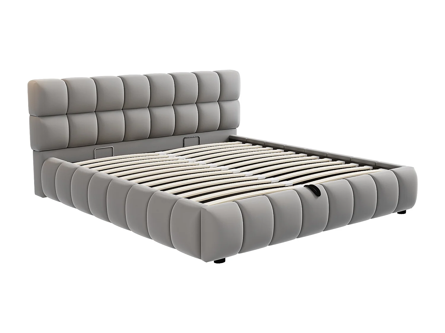 Lit coffre rembourré 140x200 cm - lit double - Velours - Gris (matelas non inclus)