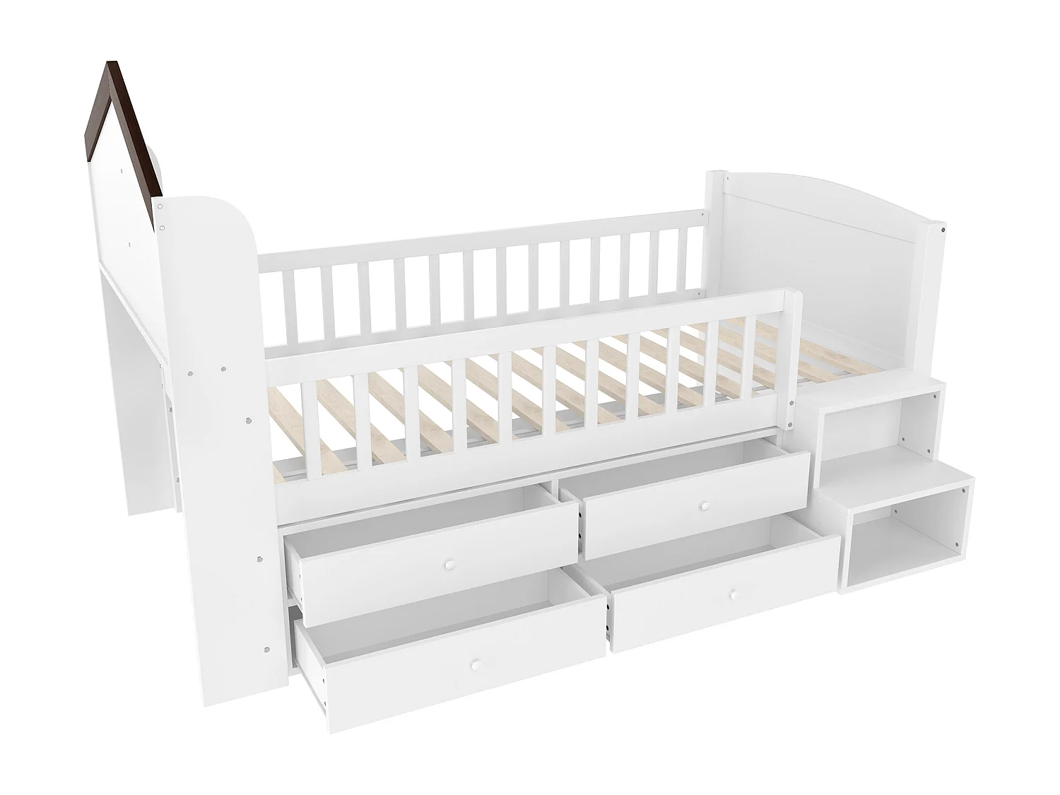 Lit enfant 90x200cm - 4 tiroirs - Bande lumineuse LED - Avec échelle de rangement - Blanc (matelas non inclus)