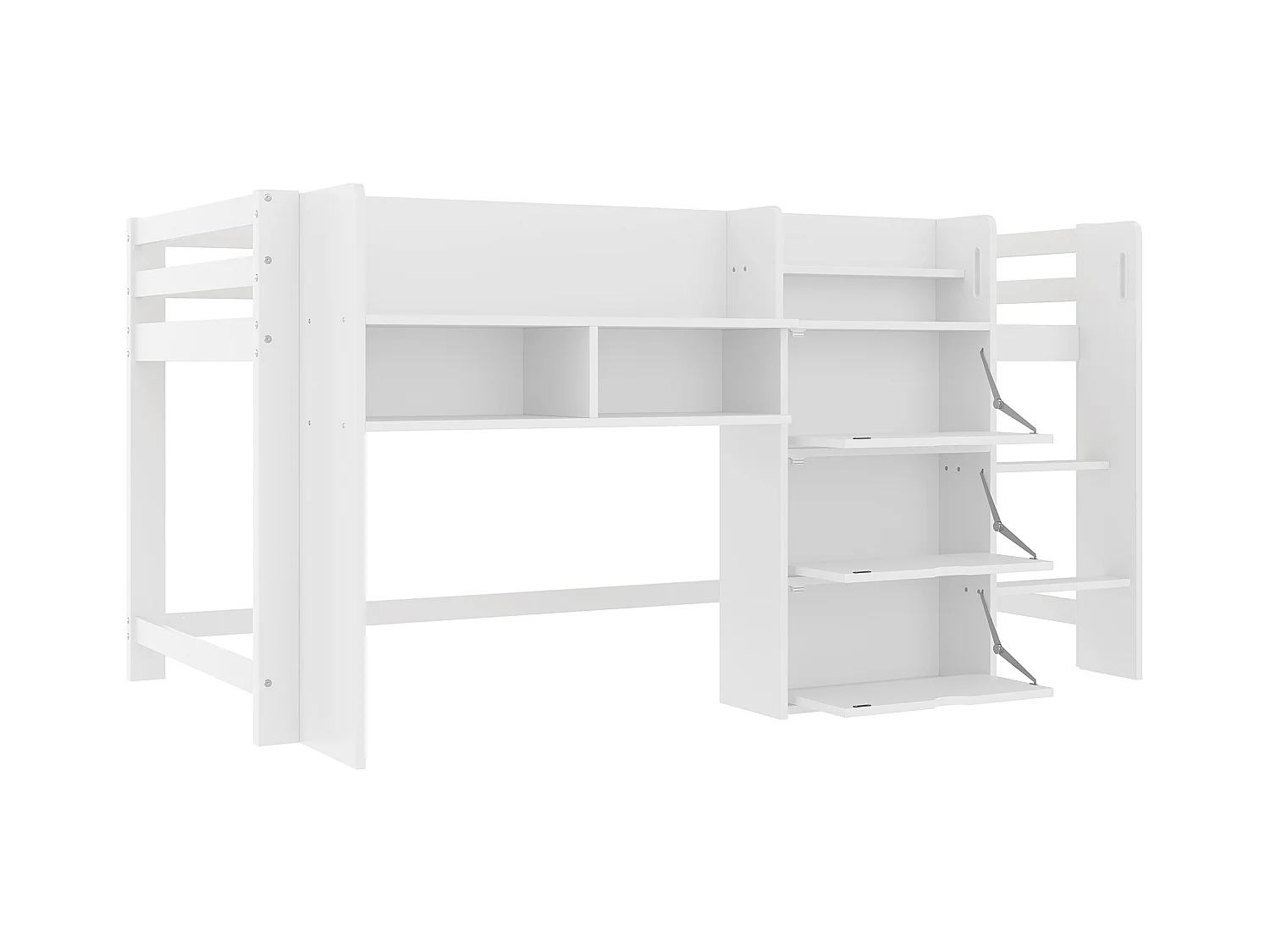 Lit enfant 90x200 cm - avec rangements - avec petite échelle - blanc (matelas non inclus)