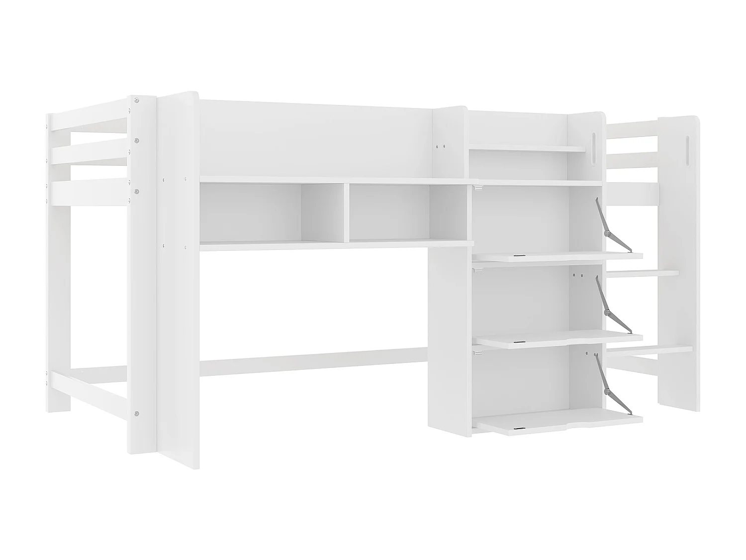Lit enfant 90x200 cm - avec rangements - avec petite échelle - blanc (matelas non inclus)
