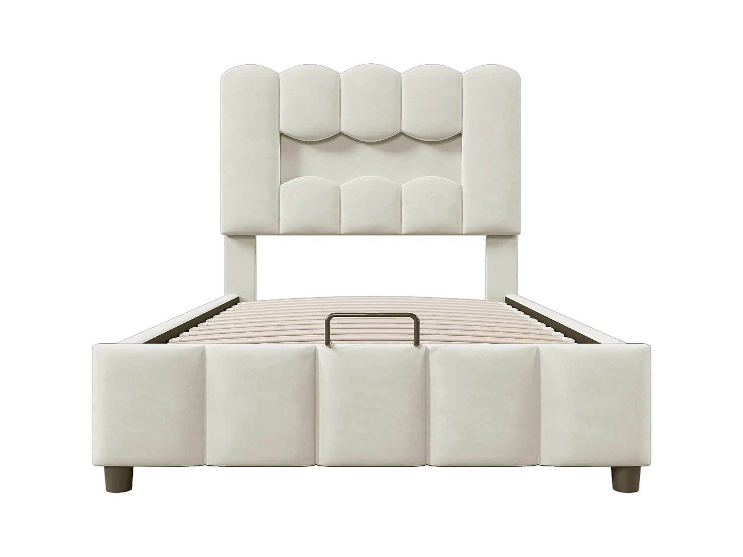 Lit coffre capitonné 90 x 200 cm - avec éclairage LED - tête de lit réglable - velours - beige (matelas non inclus)