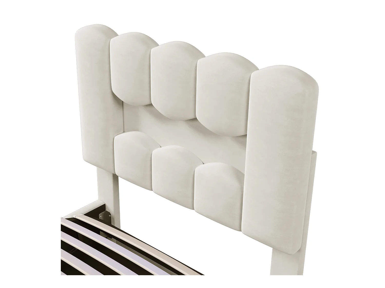 Lit coffre capitonné 90 x 200 cm - avec éclairage LED - tête de lit réglable - velours - beige (matelas non inclus)