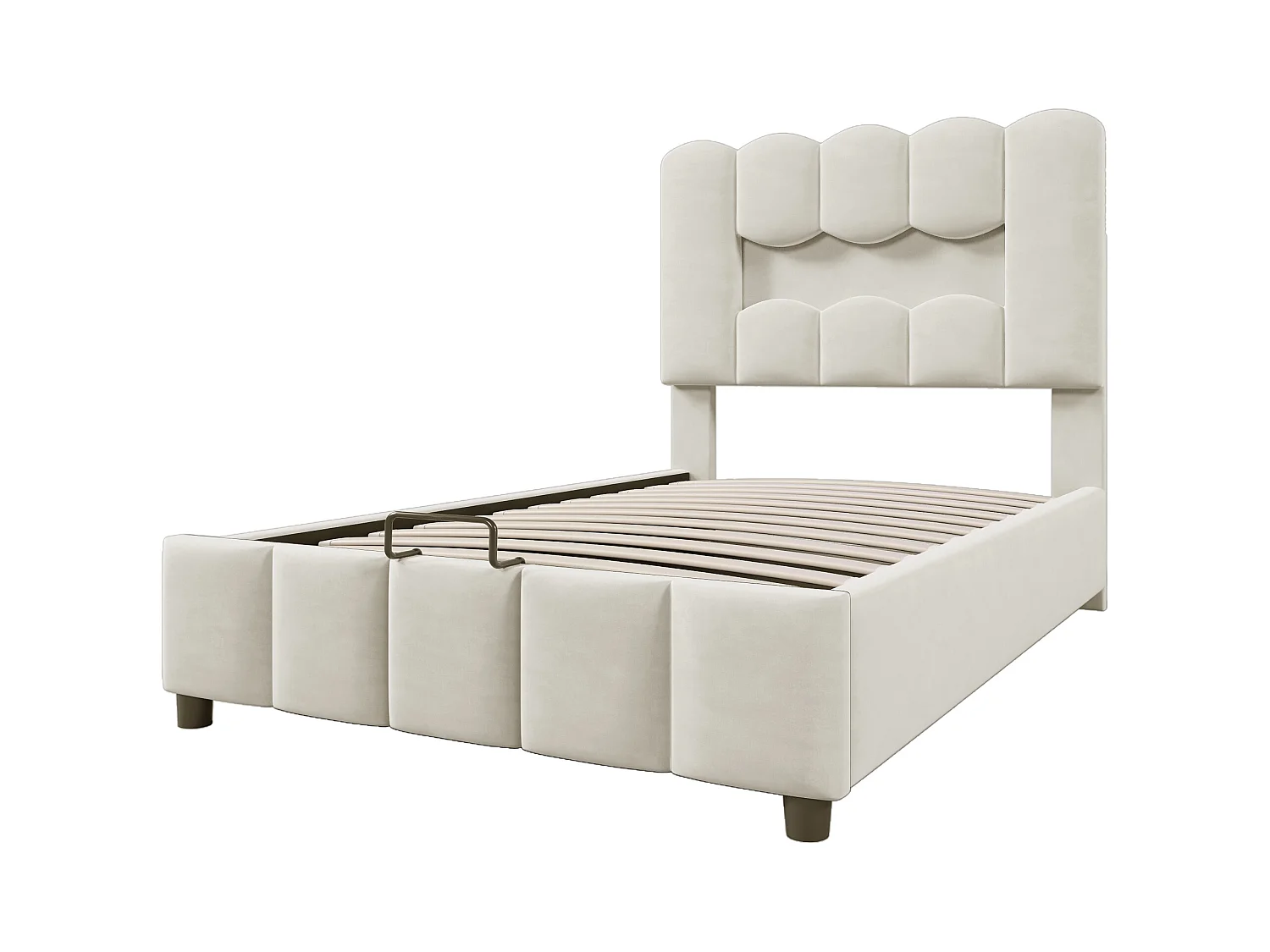 Lit coffre capitonné 90 x 200 cm - avec éclairage LED - tête de lit réglable - velours - beige (matelas non inclus)