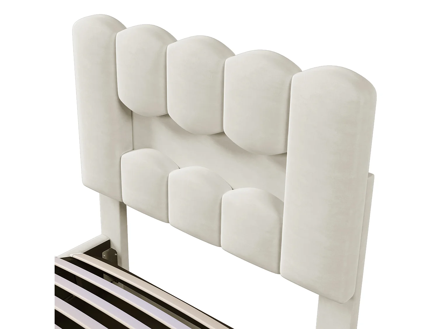 Gepolstertes Bett mit Stauraum 90×200 cm - mit LED-Beleuchtung - verstellbares Kopfteil - Samt - beige (Matratze nicht inbegriffen)