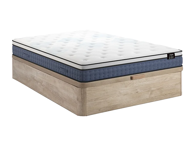 Bett-Set 160x200 cm - Bettkasten Natur hell + Taschenfederkernmatratze 7 Zonen + Memory-Gel - 23 cm - VARNO von YSMÉE