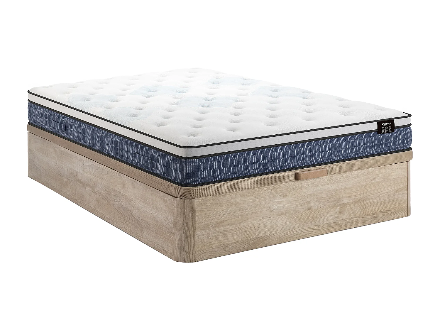 Conjunto 160 x 200 cm canapé abatible color natural claro + colchón de muelles ensacados 7 zonas y capa de gel con memoria de forma de 23 cm de grosor - VARNO de YSMÉE