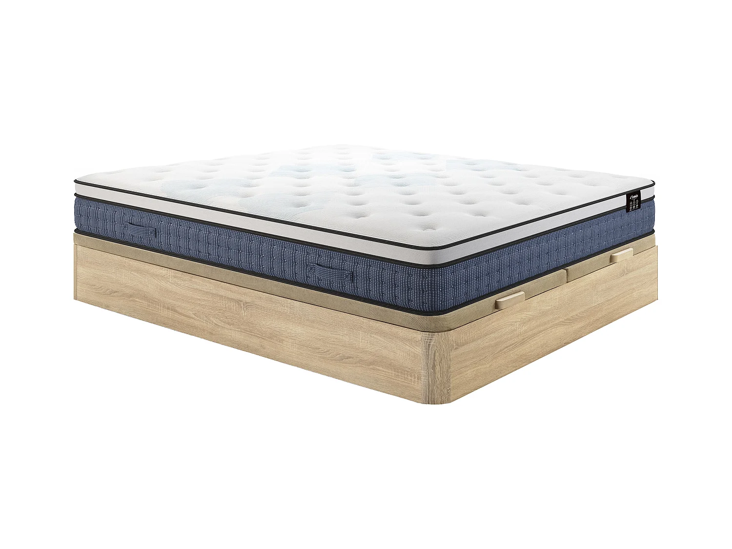 Ensemble 180 x 200 cm sommier coffre naturel clair + matelas ressorts ensachés 7 zones et accueil gel à mémoire de forme ép.23cm - VARNO de YSMÉE
