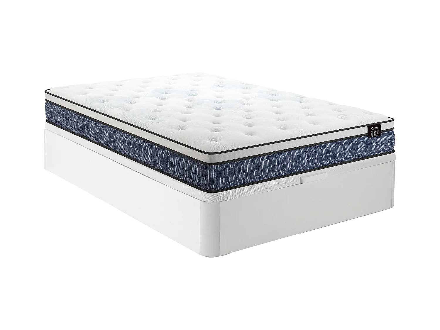 Sæt 160 x 200 cm hvid opbevaringsboksmadras + springmadras med 7 komfortzoner og memory gel-skumlag, 23 cm tyk - VARNO fra YSMÉE