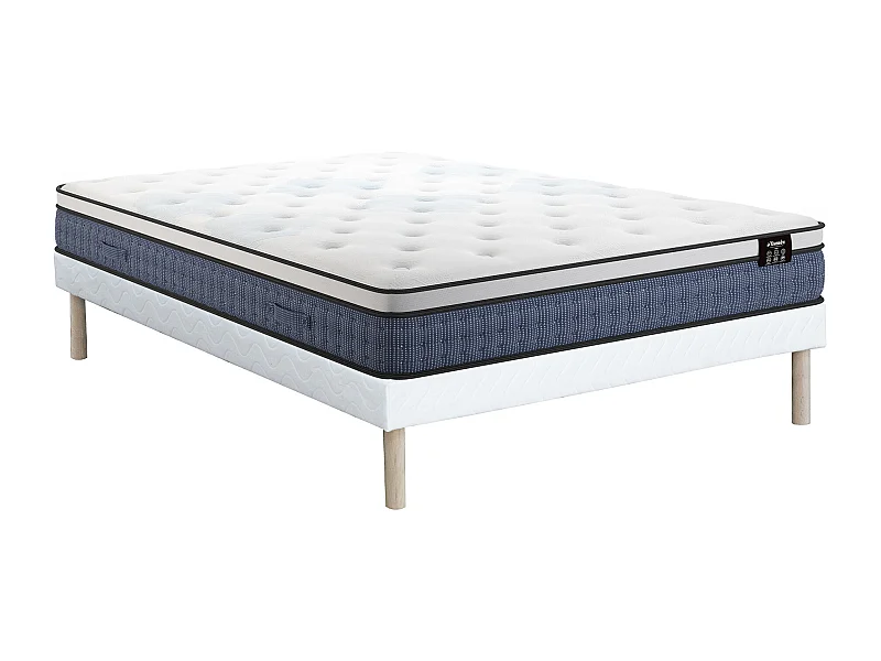 Bett-Set 140x190 cm - Polsterbettgestell + Taschenfederkernmatratze 7 Zonen + Gel-/Viscoschaum - 23 cm - VARNO von YSMÉE