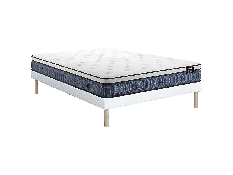 Bett-Set 160x200 cm - Polsterbettgestell + Taschenfederkernmatratze 7 Zonen + Gel-/Viscoschaum - 23 cm - VARNO von YSMÉE