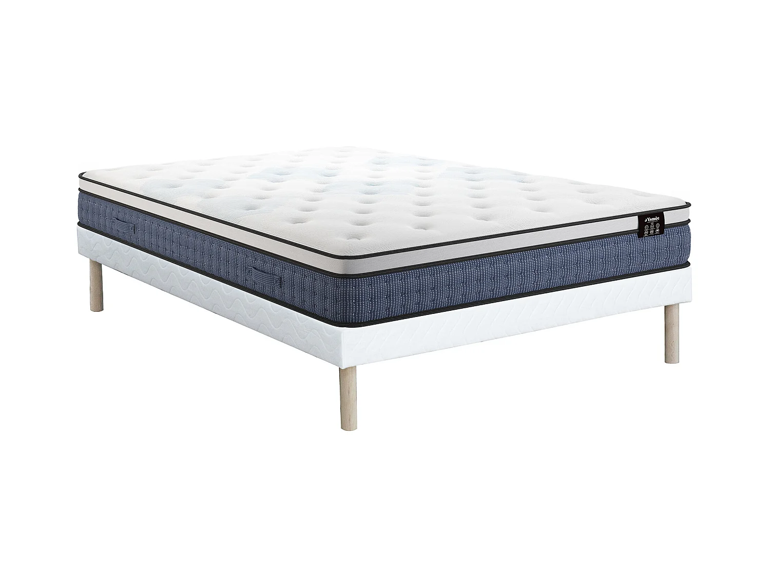 Sæt 160 x 200 cm polstret sengeramme + madras med 7-zonet posefjeder og memory gel-top, tykkelse 23 cm - VARNO fra YSMÉE