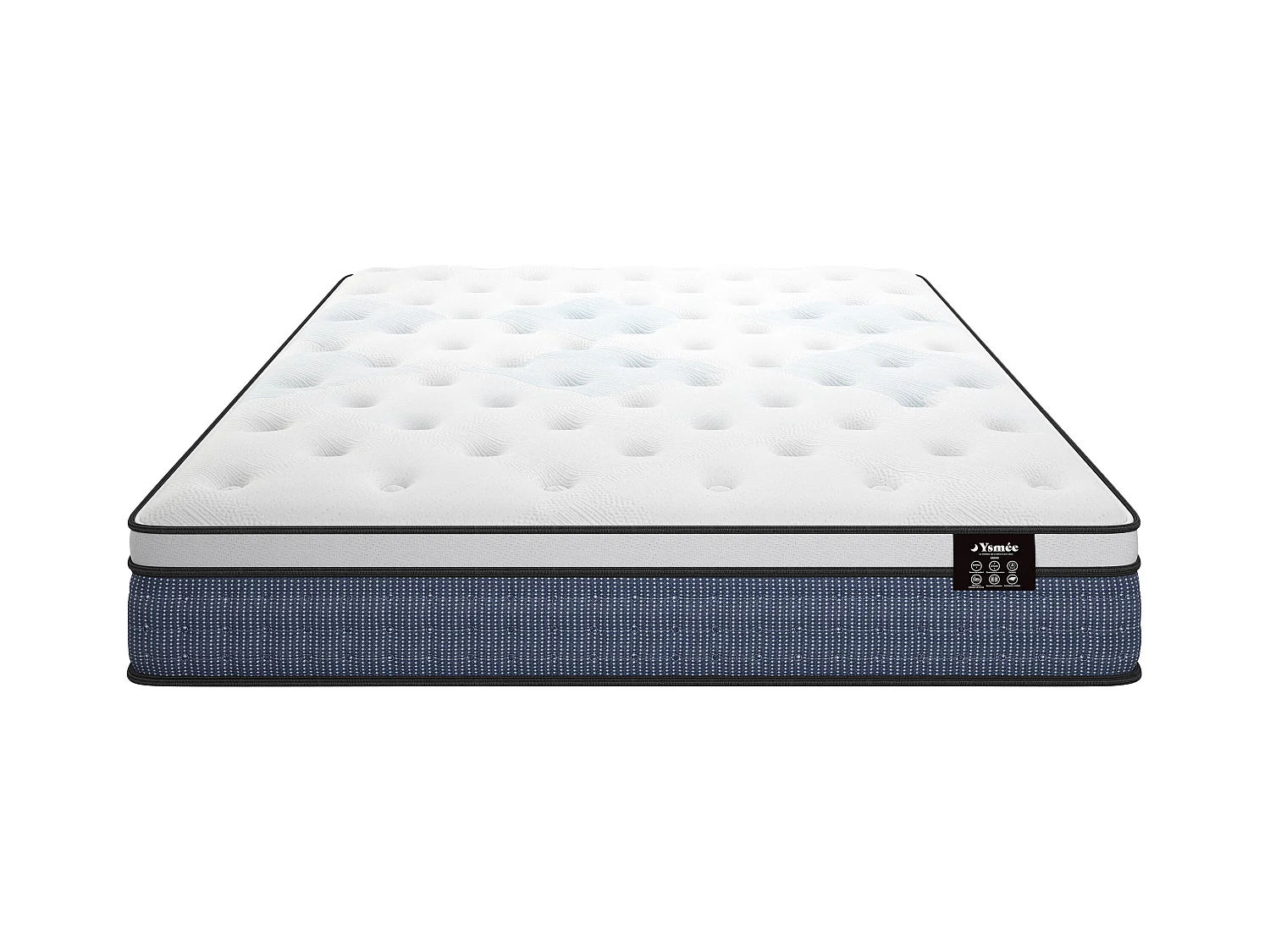 Sæt 180 x 200 cm polstret sengeramme + madras med 7-zoners poseindlejrede fjedre og memory foam gel top tykkelse 23 cm - VARNO af YSMÉE