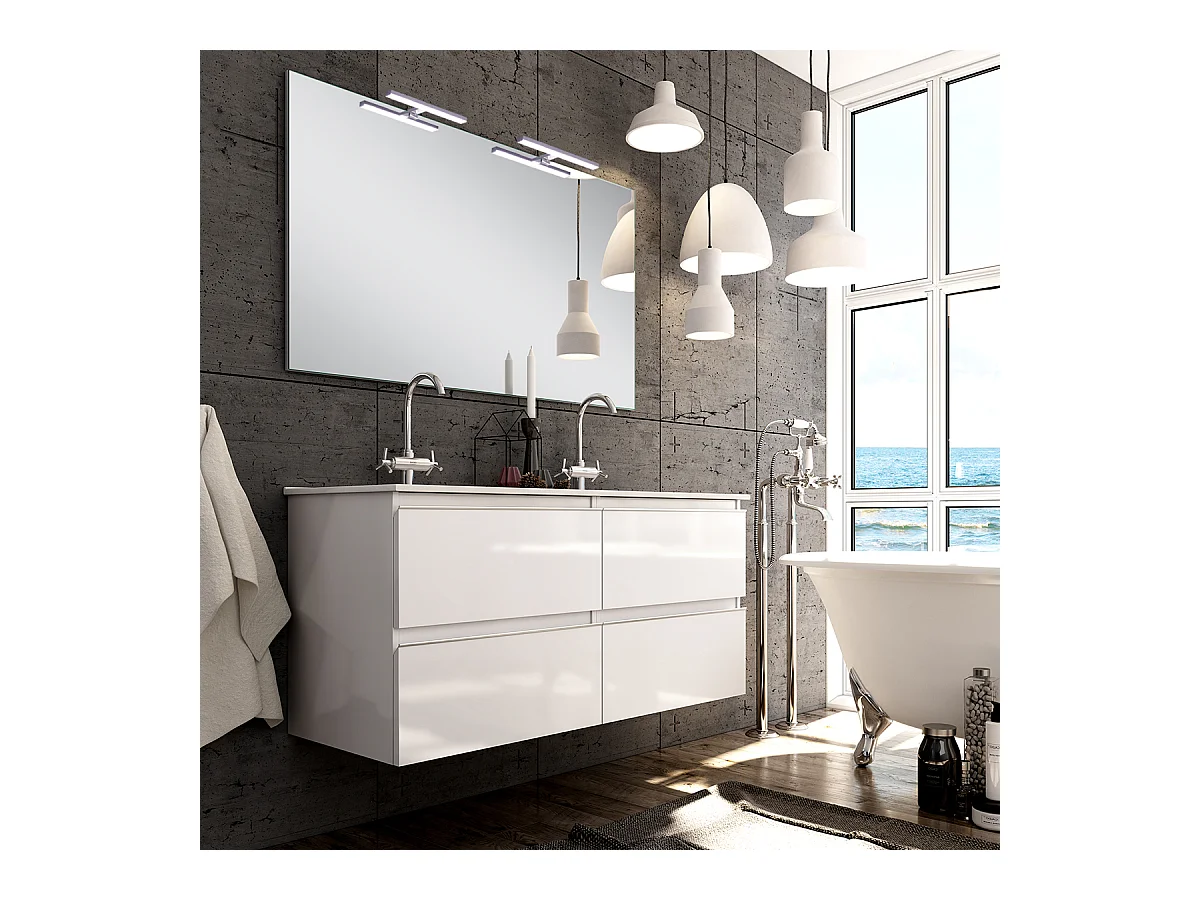 Meuble de salle de bain 140cm double vasque - 4 tiroirs - BALEA - blanc