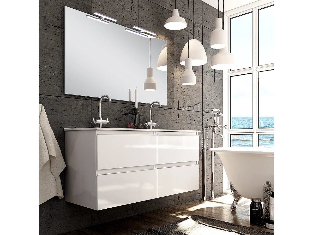 Meuble de salle de bain 140cm double vasque - 4 tiroirs - BALEA - blanc