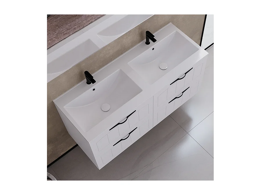 Meuble de salle de bain 120cm double vasque - 4 tiroirs - blanc - PIA