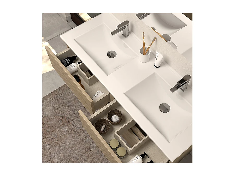 Meuble de salle de bain 120cm double vasque - sans miroir - 4 tiroirs - nebraska (bois clair) - IDA