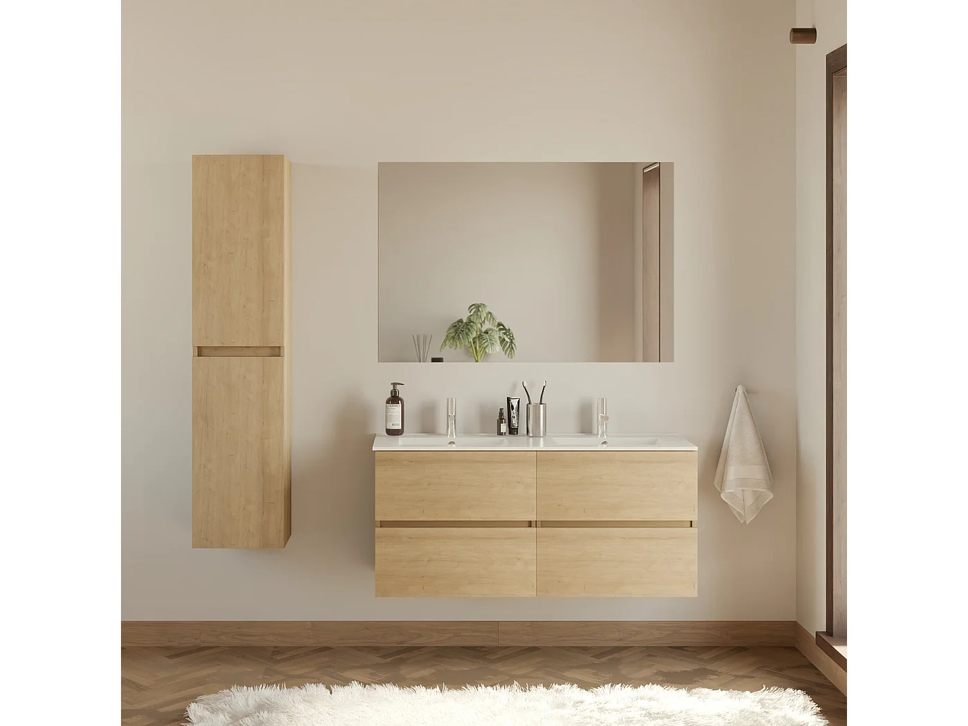 Meuble de salle de bain 120cm double vasque - sans miroir - 4 tiroirs - nebraska (bois clair) - IDA