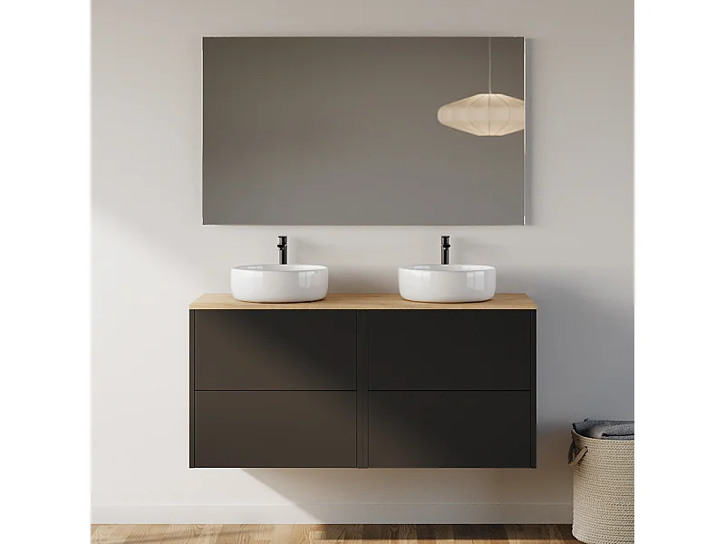 Meuble de salle de bain 120cm avec vasque à poser ronde - 4 tiroirs - noir - MONA