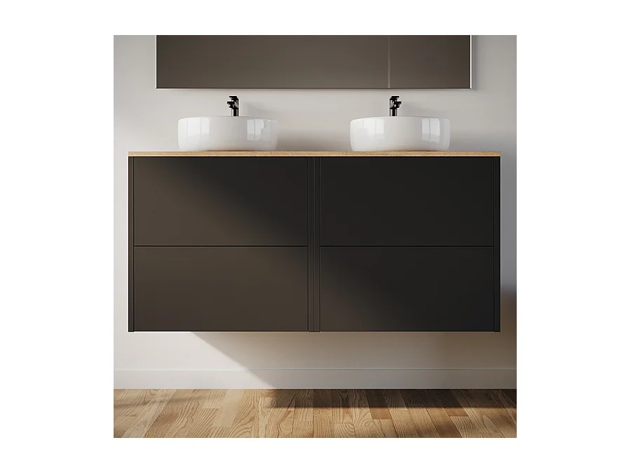 Meuble de salle de bain 120cm avec vasque à poser ronde - 4 tiroirs - noir - MONA