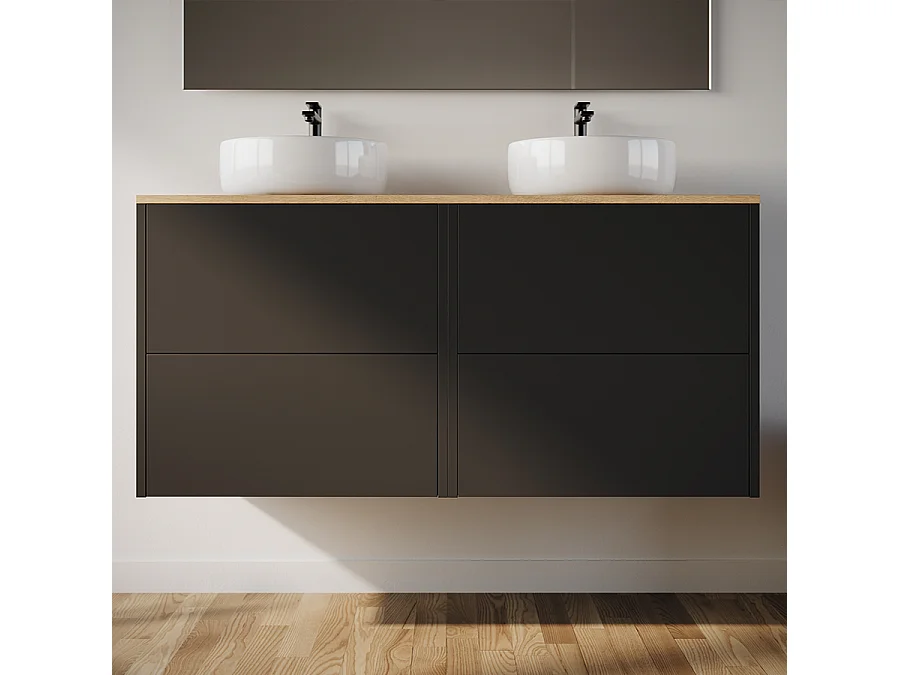 Meuble de salle de bain 120cm avec vasque à poser ronde - 4 tiroirs - noir - MONA