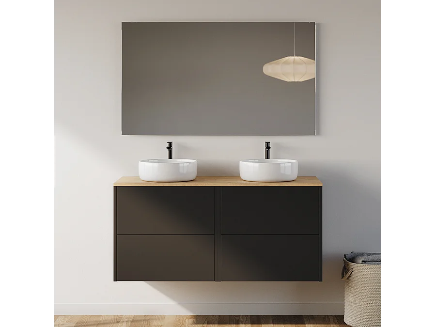 Meuble de salle de bain 120cm avec vasque à poser ronde - 4 tiroirs - noir - MONA