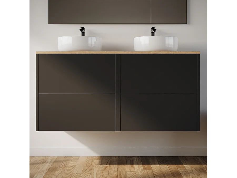 Meuble de salle de bain 120cm avec vasque à poser ronde - 4 tiroirs - noir - MONA