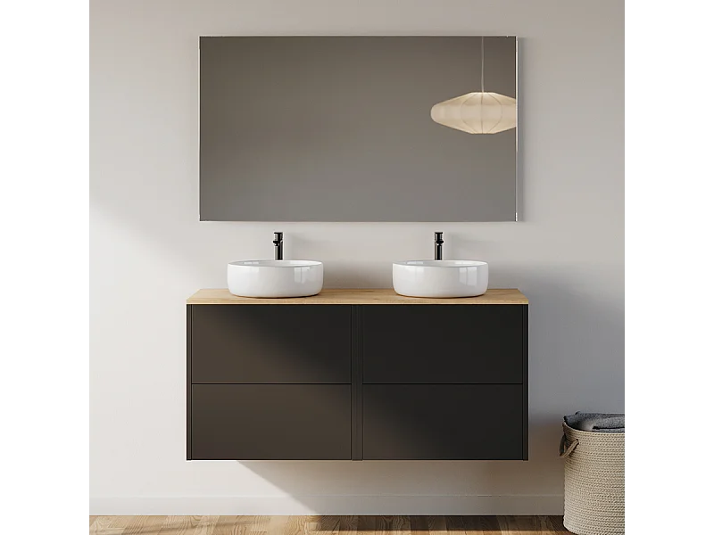 Meuble de salle de bain 120cm avec vasque à poser ronde - 4 tiroirs - noir - MONA