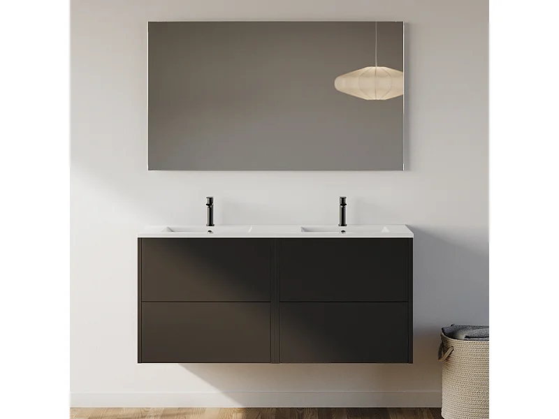 Meuble de salle de bain 120cm avec double vasque - 4 tiroirs - noir - MONA