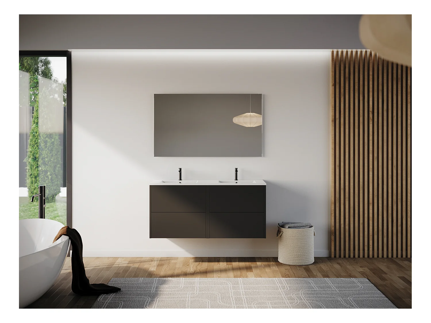 Meuble de salle de bain 120cm avec double vasque - 4 tiroirs - noir - MONA