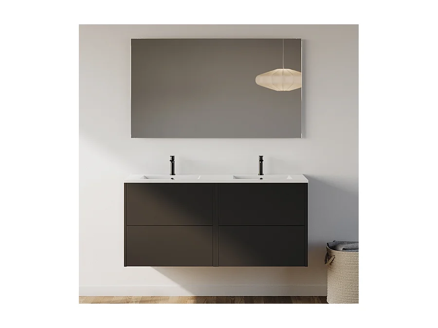 Meuble de salle de bain 120cm avec double vasque - 4 tiroirs - noir - MONA