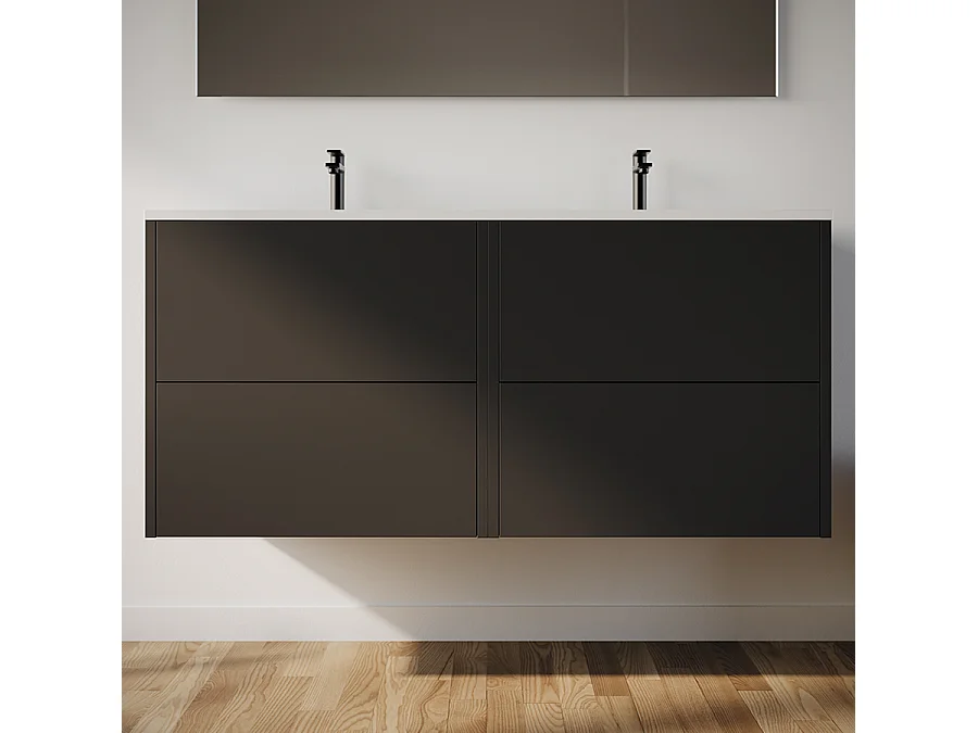 Meuble de salle de bain 120cm avec double vasque - 4 tiroirs - noir - MONA