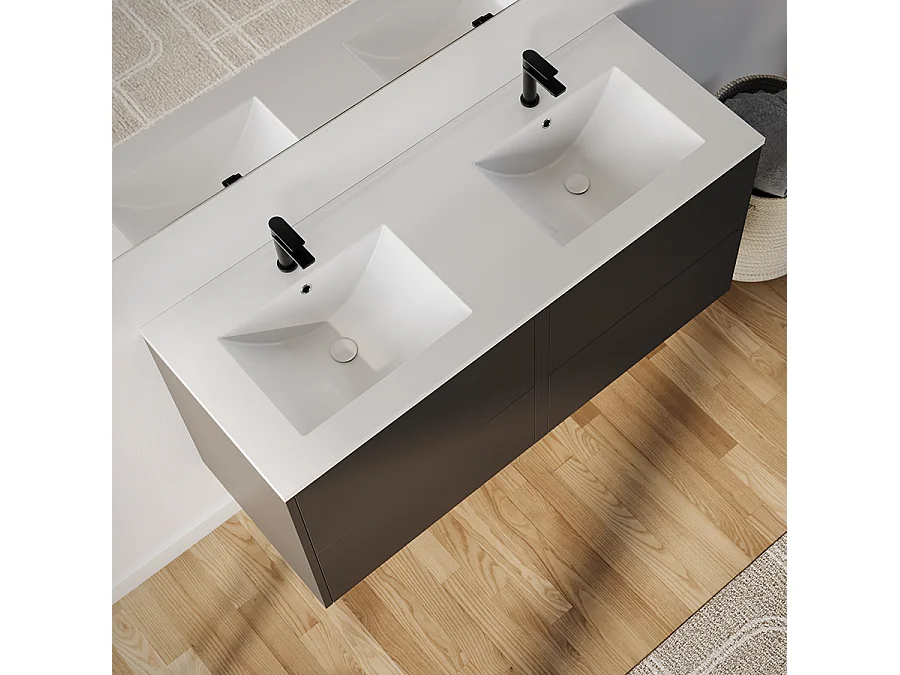 Meuble de salle de bain 120cm avec double vasque - 4 tiroirs - noir - MONA